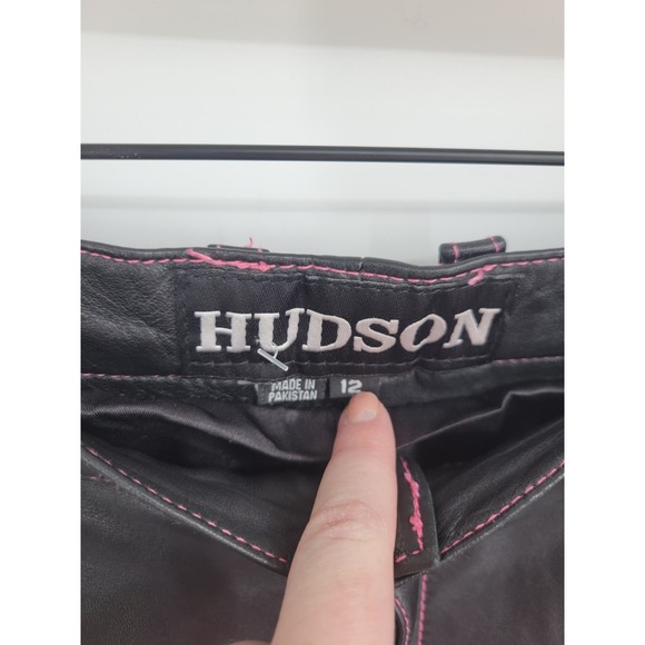 Hudson 12 Lamb Leather Pink Stitching Straight Leg Pants Baggy High Rise - Picture 13 of 16